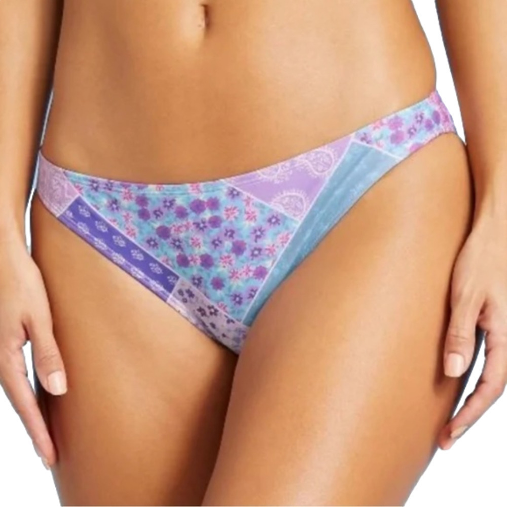 𝅺juniors' Cheeky Bikini Bottom Xhilaration Multi Paisley Print boho purple blue